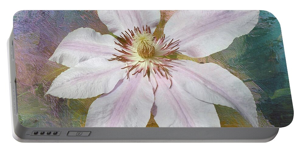 Flower Portable Battery Charger featuring the photograph Solo Clematis by Jack Torcello