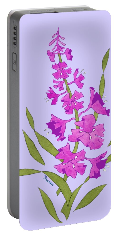 Solo Fireweed Shirt Image Portable Battery Charger featuring the painting Solo Fireweed Shirt image by Teresa Ascone