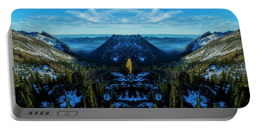 Mirror Portable Battery Charger featuring the digital art Solo Larch Reflection by Pelo Blanco Photo