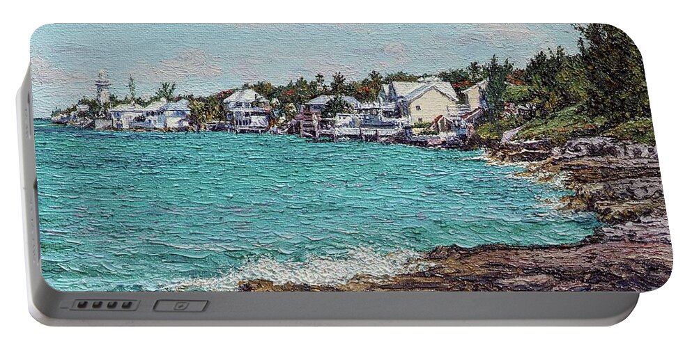 Eddie Portable Battery Charger featuring the painting Solomons Lighthouse by Eddie Minnis