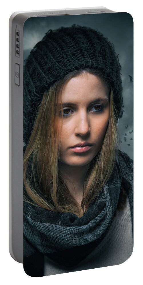 Young Portable Battery Charger featuring the photograph Somber Girl by Carlos Caetano