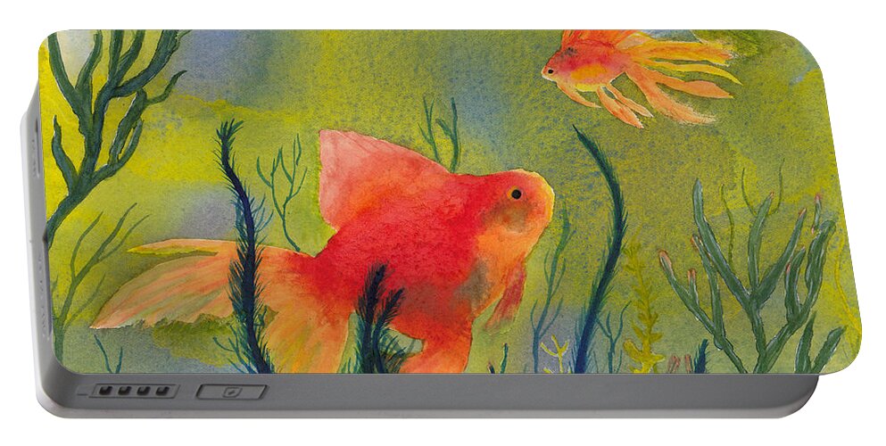 Fish Portable Battery Charger featuring the painting Something Fishy Going On by Conni Schaftenaar