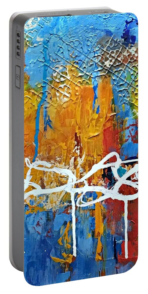Abstract Painting Portable Battery Charger featuring the painting Somewhere Between no 2 by Mary Mirabal