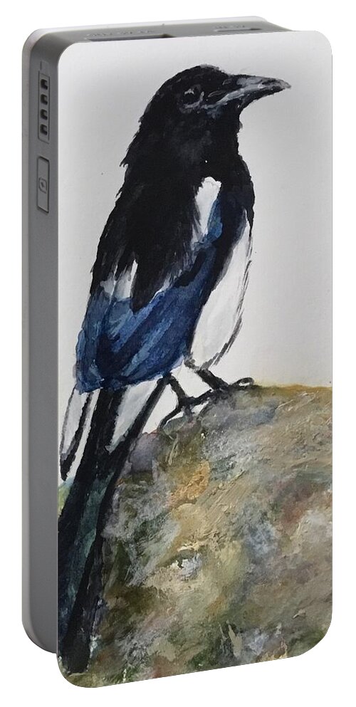 Bird Portable Battery Charger featuring the painting Song of a Magpie by Cheryl Wallace