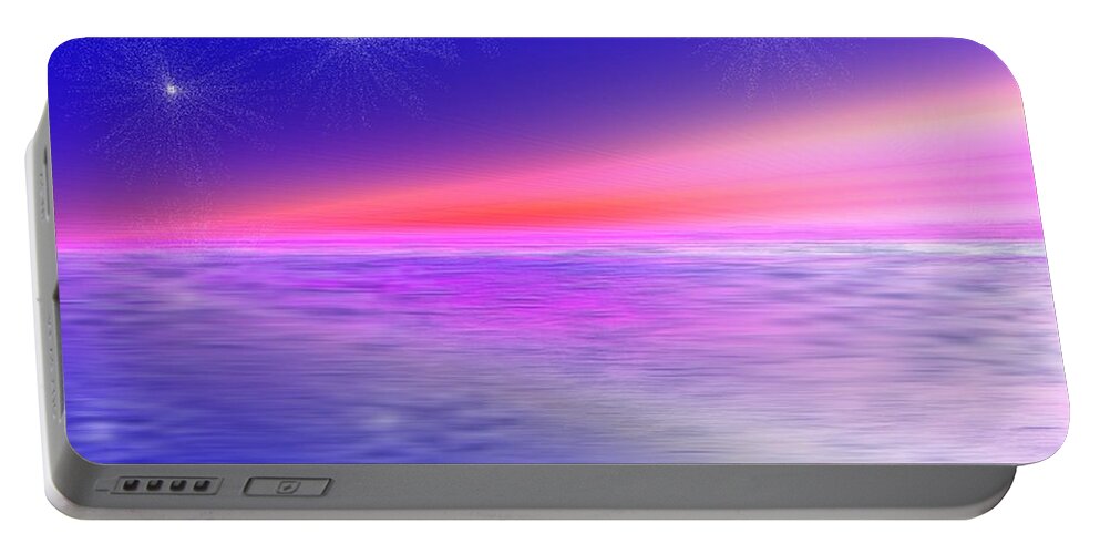 Night Song Sea Sunset Reflects Stars Light Water Portable Battery Charger featuring the digital art Song of night sea by Dr Loifer Vladimir