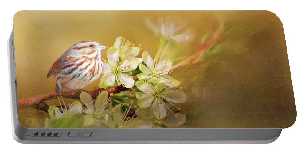 Songbird Portable Battery Charger featuring the photograph Song Sparrow by Cathy Kovarik