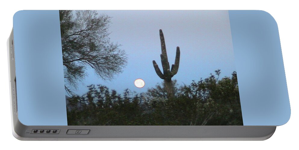 Moon Portable Battery Charger featuring the photograph Sonoran Desert Moonset by Judy Kennedy