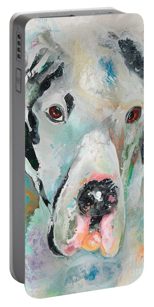 Great Dane Portable Battery Charger featuring the painting Abbott Guiness Steinberg 7/19/2010 - 8/13/18 by Kasha Ritter