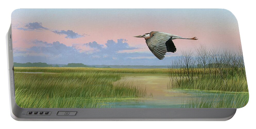 Marsh Portable Battery Charger featuring the painting Sounds of Silence by Mike Brown