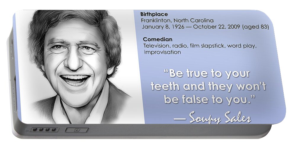 Soupy Sales Portable Battery Charger featuring the drawing Soupy Quote by Greg Joens