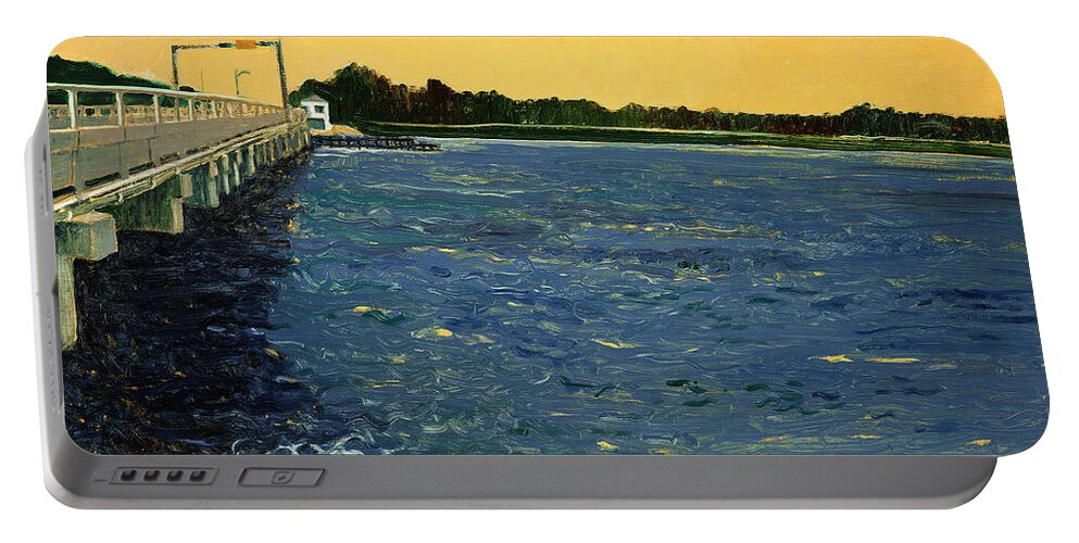Landscape Portable Battery Charger featuring the painting South Bridge by Thomas Tribby