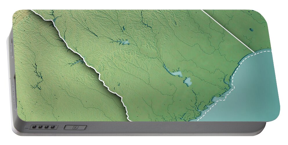 South Carolina Portable Battery Charger featuring the digital art South Carolina State USA 3D Render Topographic Map Border by Frank Ramspott