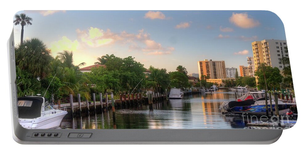 Lauderdale Portable Battery Charger featuring the photograph South Florida canal living by Ules Barnwell