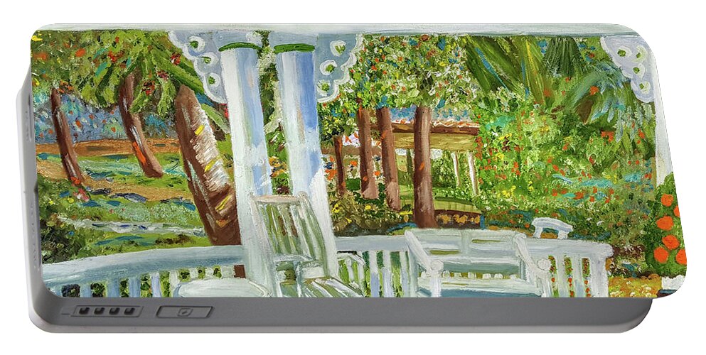 Porch Portable Battery Charger featuring the painting Southern Porches by Margaret Harmon