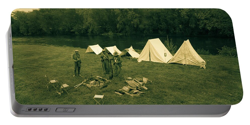 Cannon Portable Battery Charger featuring the photograph Southern Soldier Camp Sepia by Star City SkyCams