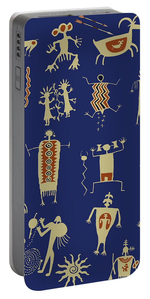 Southwest Petroglyphs Portable Battery Charger featuring the digital art Southwest Rock Art Spirits by Vagabond Folk Art - Virginia Vivier