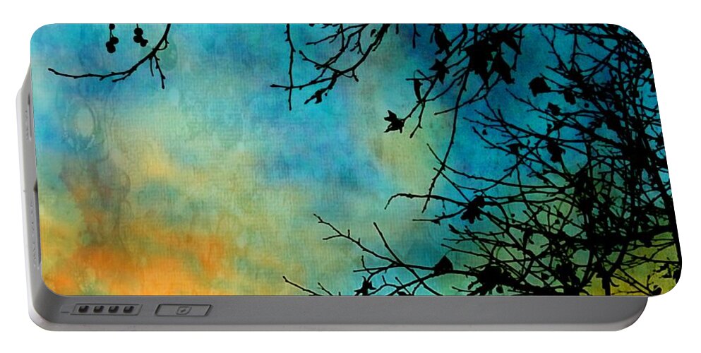 Winter Sunset Portable Battery Charger featuring the painting Southwest Winter Sunset Silhouette by Barbara Chichester