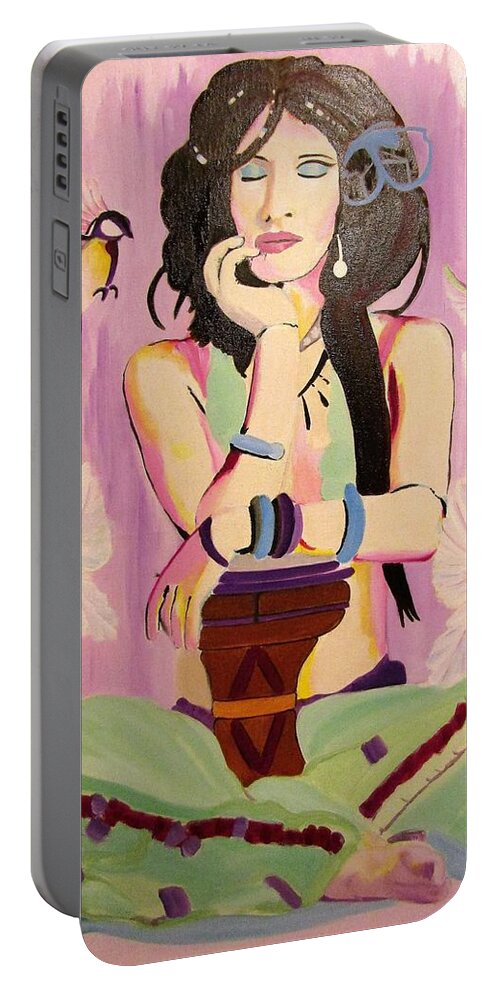 Drumming Portable Battery Charger featuring the painting Space by Yvonne Payne