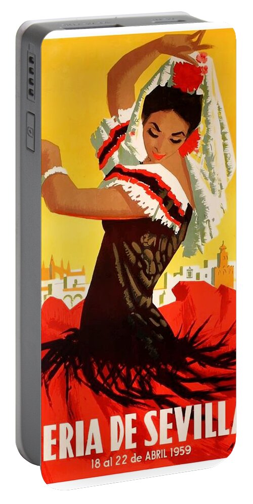 Andalusia Portable Battery Charger featuring the digital art Spain 1959 Seville April Fair Poster by Retro Graphics