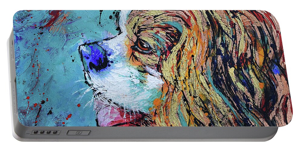 Spaniel Toy Dog Portable Battery Charger featuring the painting Spaniel Toy Dog by Jyotika Shroff