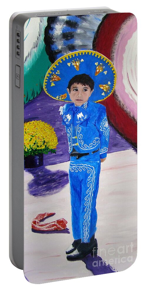 Spanish Boy Portable Battery Charger featuring the painting Spanish boy 1 of 2 by Lisa Rose Musselwhite