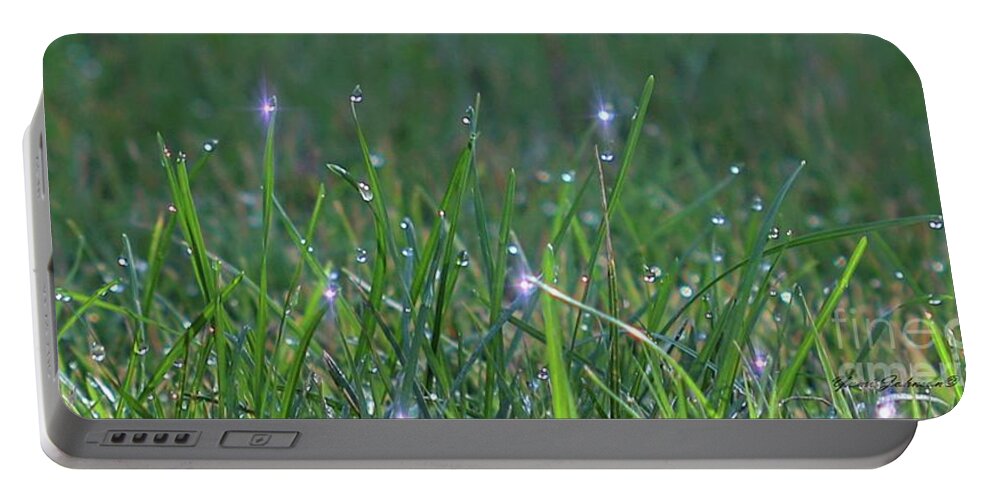 Dews Portable Battery Charger featuring the photograph Sparkling Dew drops by Yumi Johnson