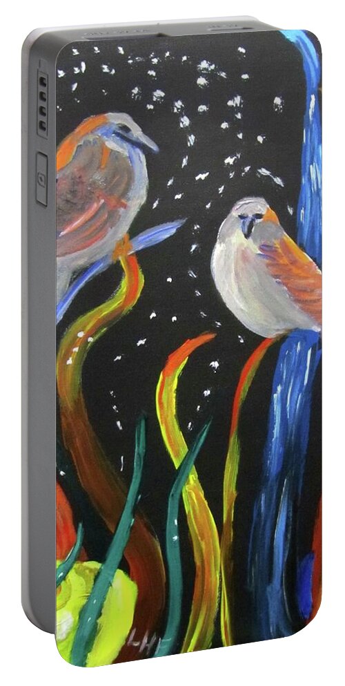 Sparrows Portable Battery Charger featuring the painting Sparrows inspired by Chihuly by Linda Feinberg