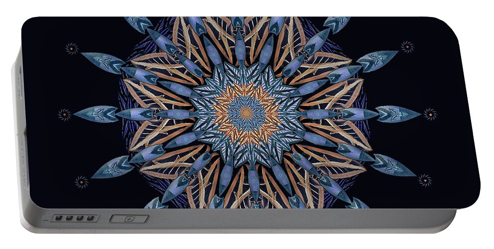 Blue Portable Battery Charger featuring the digital art Sphinx Moth Pattern Mandala by Deborah Smith