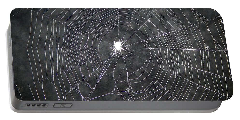 Spider Portable Battery Charger featuring the photograph Spider Web At Night by Phil Perkins
