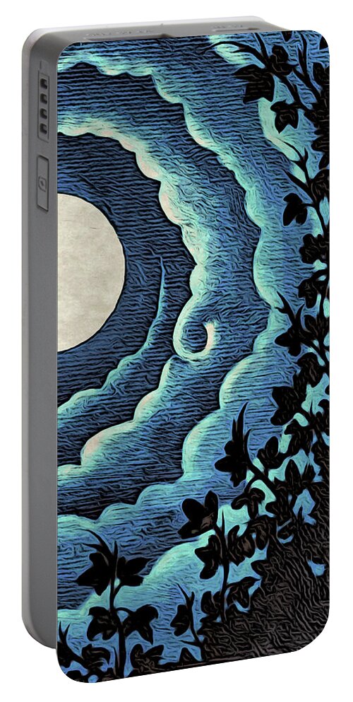 Night Portable Battery Charger featuring the digital art Spiral Clouds by Paisley O'Farrell
