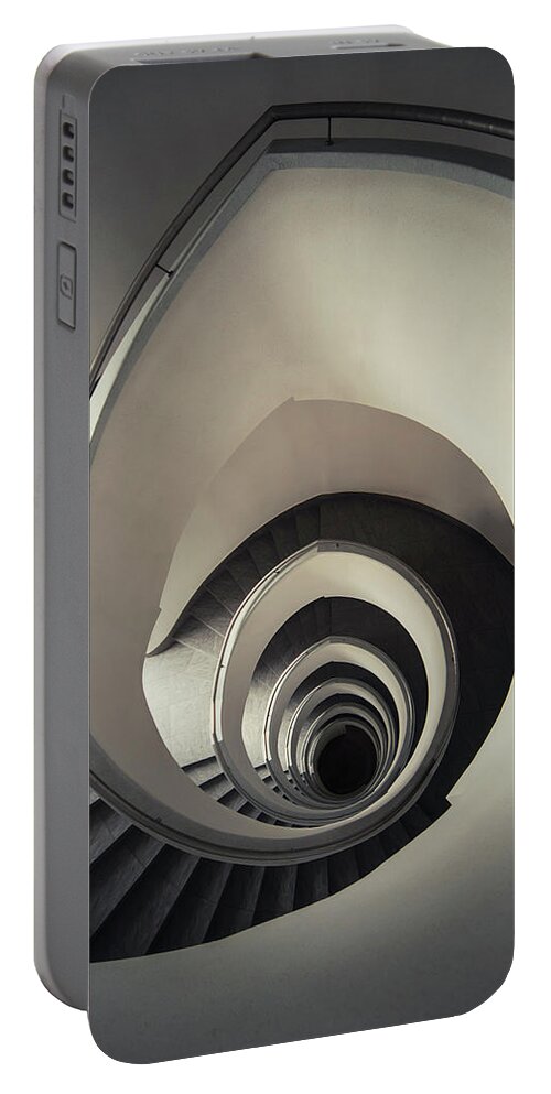Spiral Staircase Portable Battery Charger featuring the photograph Spiral staircase in beige tones by Jaroslaw Blaminsky