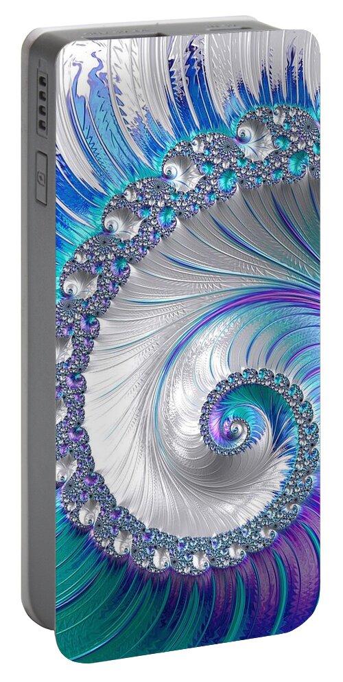 Fractal Portable Battery Charger featuring the digital art Spiralling Fractal Spring by Mo Barton