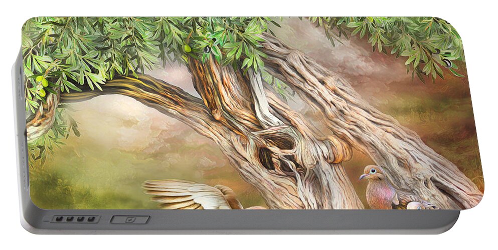 Carol Cavalaris Portable Battery Charger featuring the mixed media Spirit In The Olive Tree by Carol Cavalaris