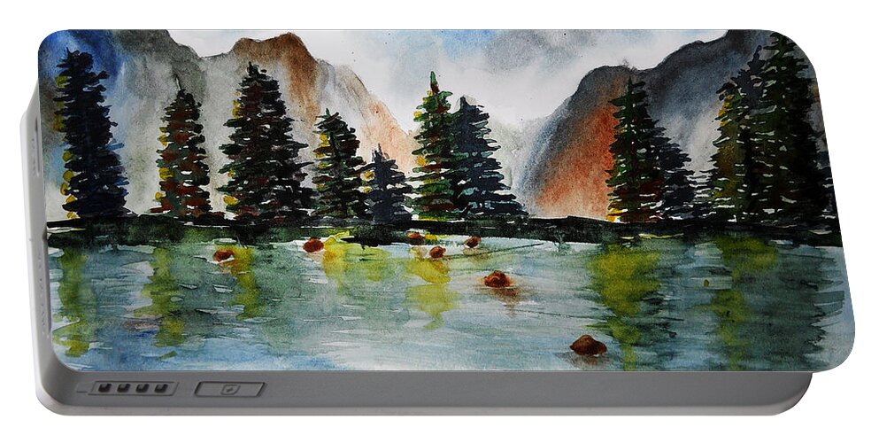 Watercolor Portable Battery Charger featuring the painting Spirit of Lark Rise by Carol Crisafi