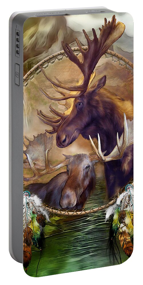 Carol Cavalaris Portable Battery Charger featuring the mixed media Spirit Of The Moose by Carol Cavalaris
