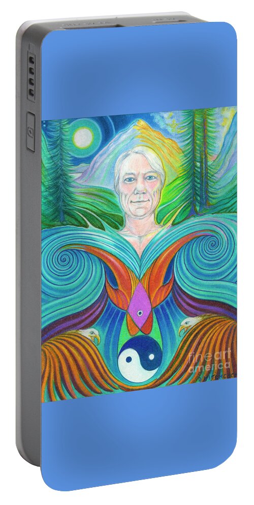 Spiritual Portable Battery Charger featuring the drawing Spirit of the Mountain by Debra Hitchcock