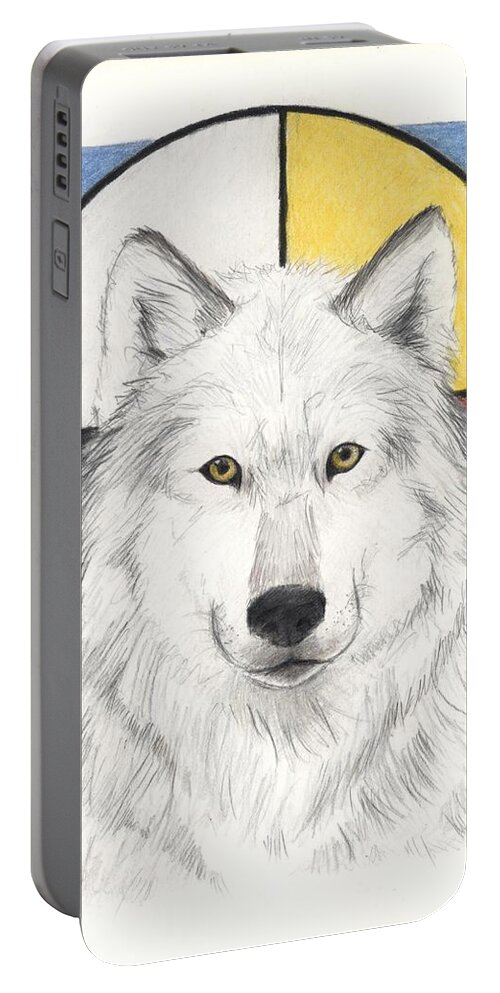 Wolf Portable Battery Charger featuring the painting Spirit Wolf by Brandy Woods