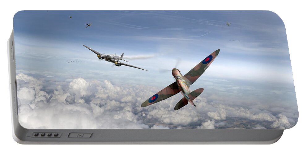 Spitfire Portable Battery Charger featuring the photograph Spitfire attacking Heinkel bomber by Gary Eason