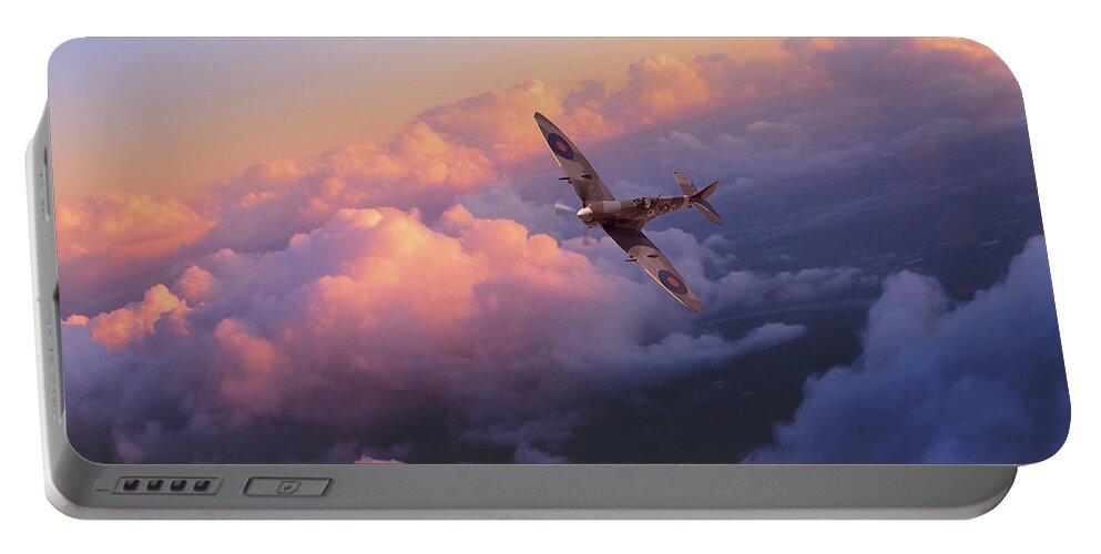 Spitfire Portable Battery Charger featuring the digital art Spitfire Hour by Airpower Art