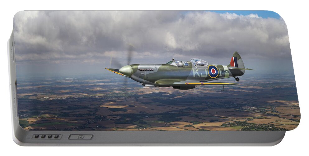 Boultbee Flight Academy Portable Battery Charger featuring the photograph Spitfire TR 9 SM520 by Gary Eason