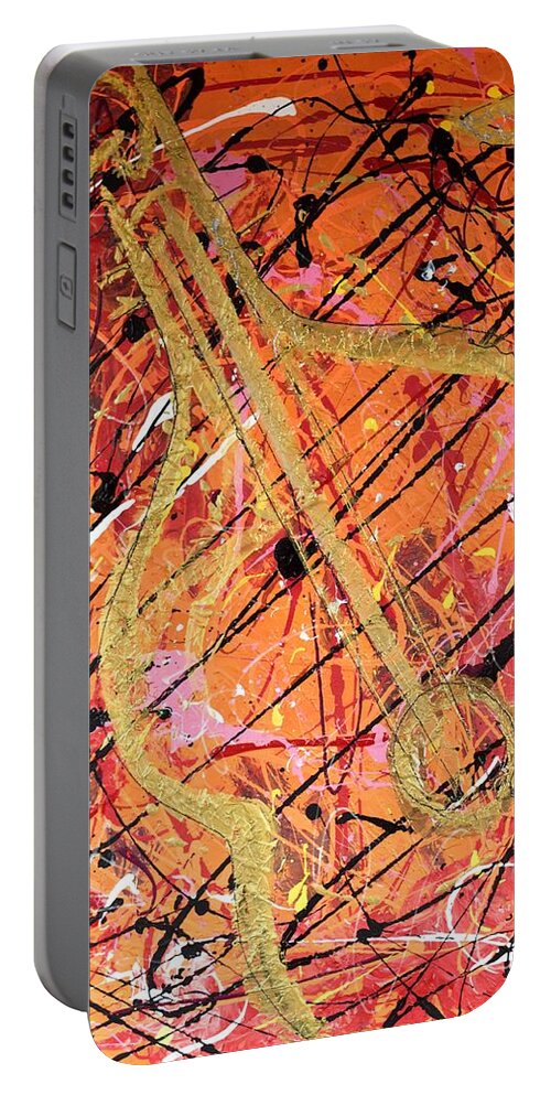 Guitar Portable Battery Charger featuring the mixed media Splash of Brass 2 by Demitrius Motion Bullock