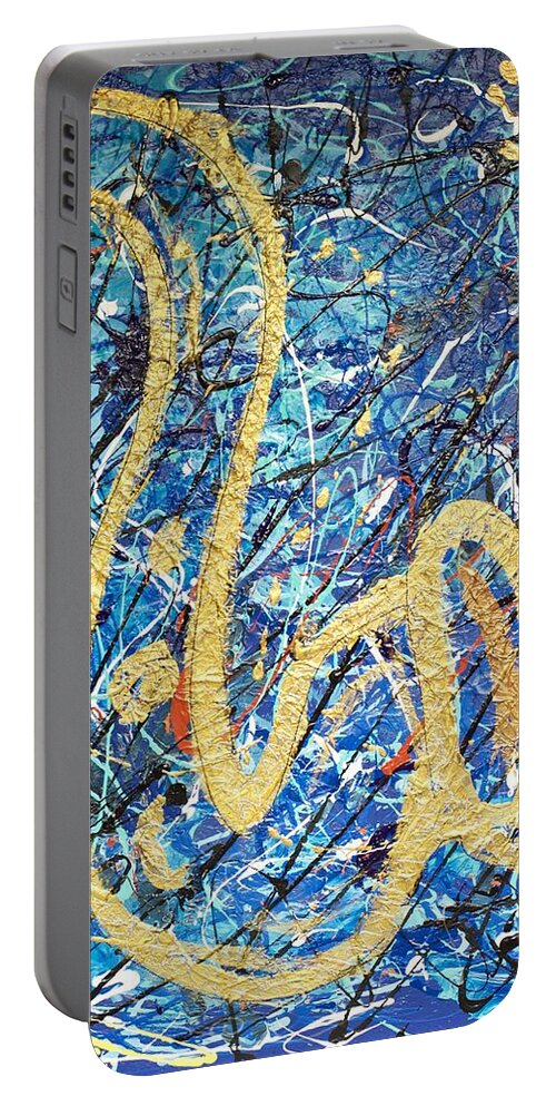 Brass Portable Battery Charger featuring the mixed media Splash of Brass 3 by Demitrius Motion Bullock