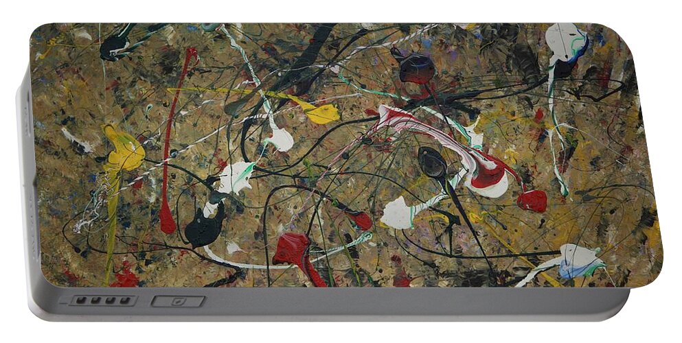 Abstract Portable Battery Charger featuring the painting Splattered by Jacqueline Athmann