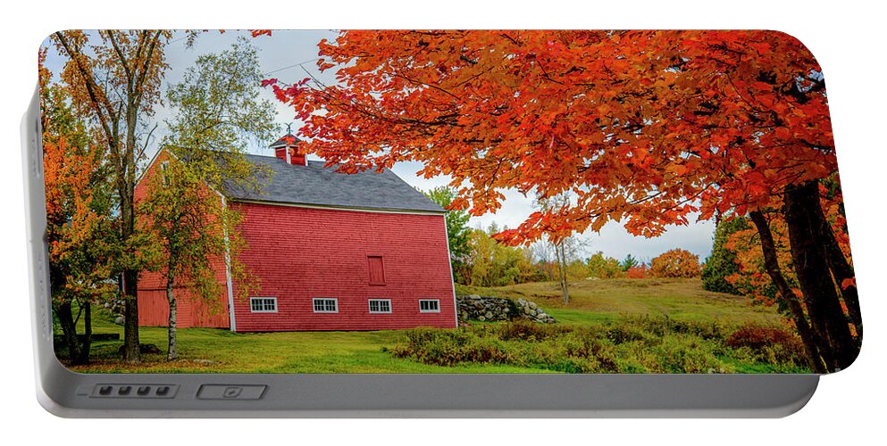 Red Portable Battery Charger featuring the photograph Splendid Red Barn in the Fall by Alana Ranney