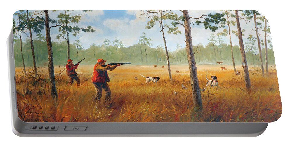 Quail Hunters Portable Battery Charger featuring the painting Split Covey by Guy Crittenden
