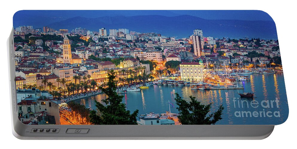 Adriatic Sea Portable Battery Charger featuring the photograph Split Evening Panorama by Inge Johnsson