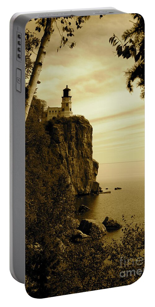 Lighthouse Portable Battery Charger featuring the photograph Split Rock by Becqi Sherman