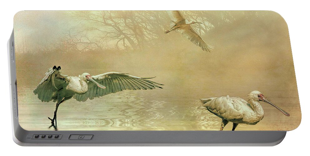Spoonbills Portable Battery Charger featuring the photograph Spoonbill morning by Brian Tarr