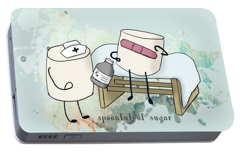 Nurse Portable Battery Charger featuring the digital art Spoonful of Sugar Words Illustrated by Heather Applegate