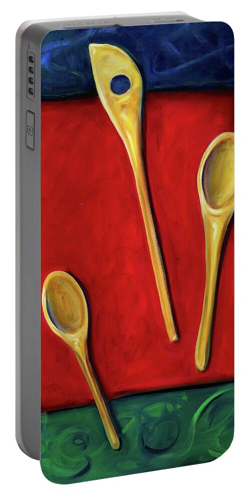 Wooden Spoons Portable Battery Charger featuring the painting Spoons by Shannon Grissom